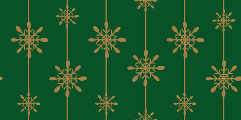 Elegant Golden Snowflakes on Emerald Green Festive Pattern