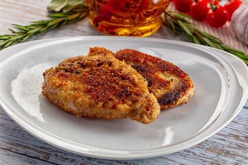 Breaded meat fillet escalope schnitzel