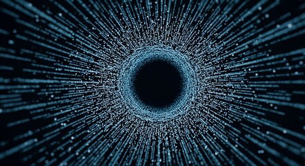Abstract visualization of a futuristic digital tunnel with glowing blue data streams moving into a void