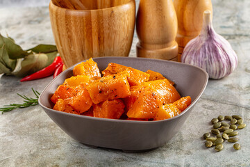 Vegan cuisine - baked pumpkin with herbs