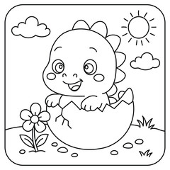 Cute Baby Dinosaur Hatching from an Egg Coloring Page