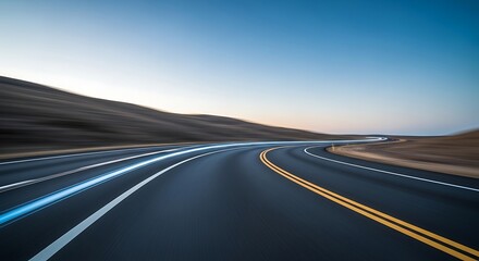 Naklejka premium Open Road Ahead Journeying Through Vast Landscapes Towards the Horizon