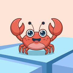 A cheerful cartoon crab with large eyes and an inviting smile captures the essence of fun and playfulness in marine life, embodying joy and charming expression.
