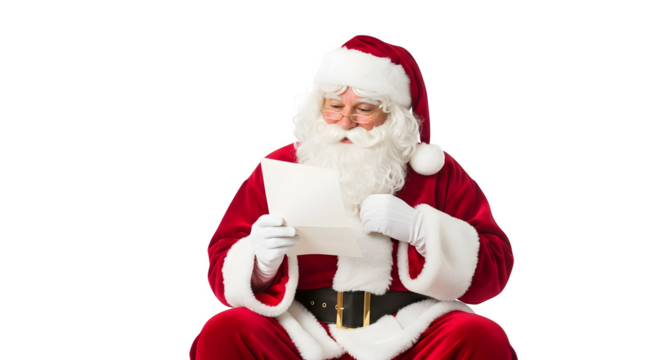 Santa claus reading a list isolated on transparent background preparing for christmas - Powered by Adobe