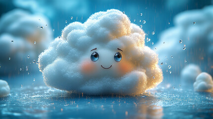 Cloud with happy expression isolated in cloudy background - ai generative