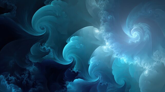 Blue fractal abstract background with luminous spirals and soft gradients - Powered by Adobe