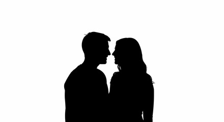 Silhouette of a couple looking at each other intimately.