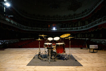 Drum set setup in the center of a circus arena