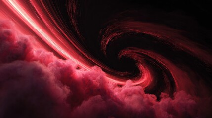 Fiery vortex spirals through crimson clouds, a cosmic dance of energy and mystery.