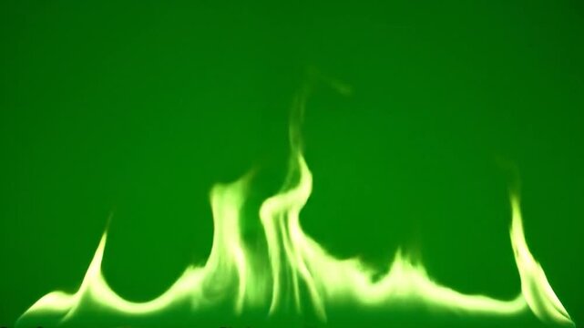 Fluorescent green flames on a green background. Abstract, artistic, and vibrant