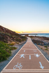 O'Sullivans Beach coastal path with bike lane and seaside landscape, South Australia