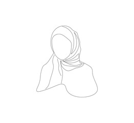 Single line drawing of a woman wearing a hijab. White background, Vector illustration graphic design continuous line drawing. Vector illustration
