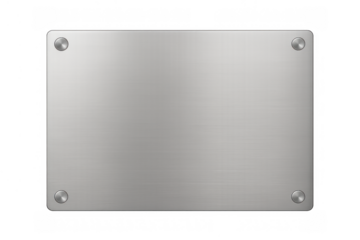 Blank brushed metal plate for text, copy space, or design with rivets, isolated on transparent background
