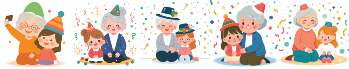 Fototapeta premium vector grandmother and granddaughter celebrating new year