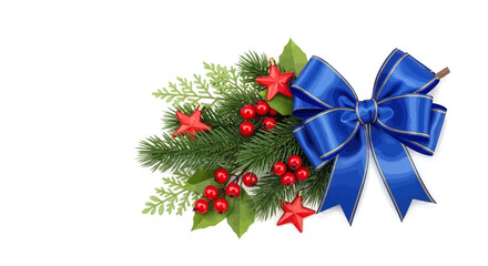 Christmas Holly Pine and Blue Bow Arrangement