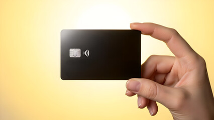 Woman Holding Black Credit Card with Contactless Symbol