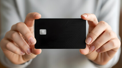 Woman Hand Holding Black Credit Card