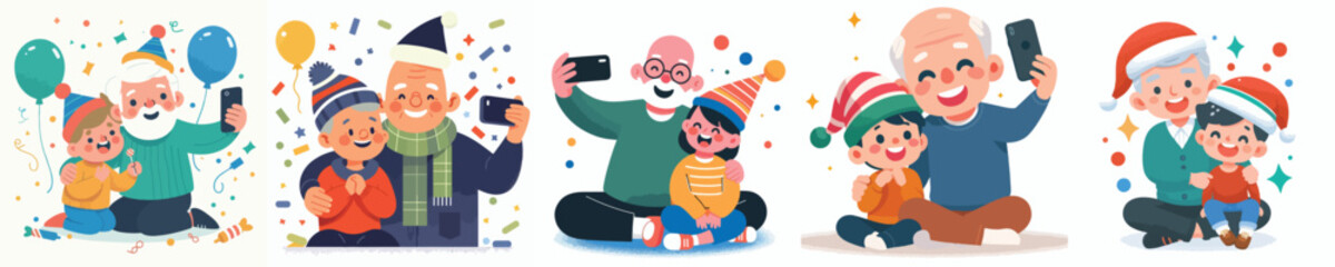 vector grandfather and grandson celebrating new year