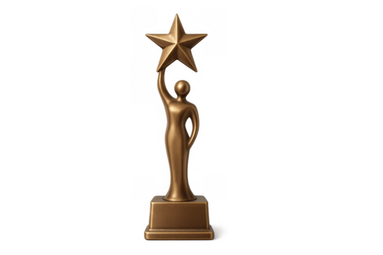 Golden award trophy celebrating success, achievement, and winning; a symbol of recognition and excellence, isolated on transparent background