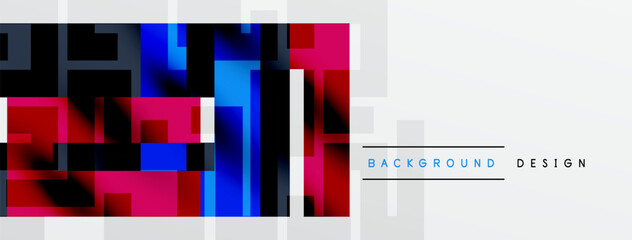 Obraz premium Abstract geometric pattern. Blocks combine blue, pink, black, white. Modern design element for backgrounds, presentations. Clean aesthetic.