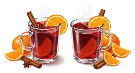 Traditional Mulled Wine Glasses with Orange and Spicces