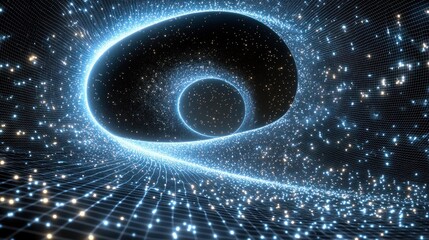 Abstract digital tunnel of glowing particles.