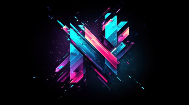 Broken geometry nine logo with glitch effect and neon glow
