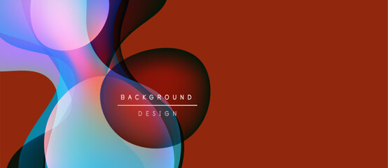 Abstract fluid shapes overlap, creating vibrant color blends. Red background provides contrast, text reads background design. Modern, dynamic visual.