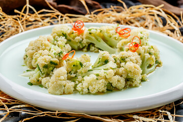 Stir-fried organic cauliflower