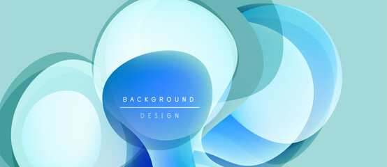 Abstract blue design. Overlapping circles create dynamic visual effect. Light background enhances flowing shapes, modern aesthetic.