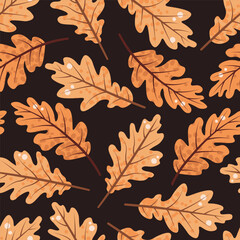 Oak Leaves Seamless Pattern Flat Vector. Autumn, Seasonal Decor. Repeat Print for Fabric, Gift Wrap, Web Background. Nature Inspired Design.