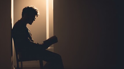 Calm moment: a lone reader in a minimalist silhouette against a soft background
