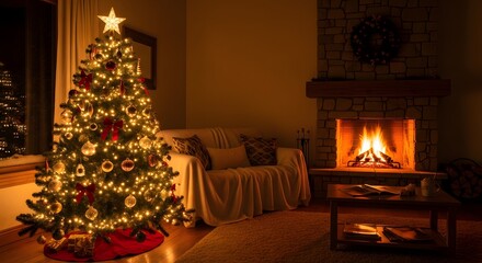 Soft festive atmosphere with Christmas tree glow