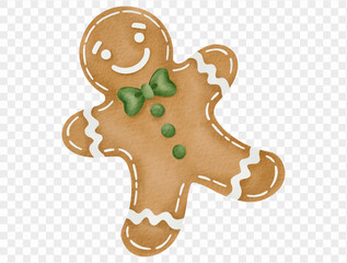 Watercolor gingerbread cookie illustration for Christmas holiday sweets and decoration. Vector.