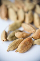 Close-up of organic dried green cardamom pods