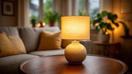 Cozy living room with warm lighting and inviting decor during the evening