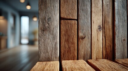Wooden texture details highlighting rustic charm in a cozy interior setting during daylight hours