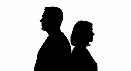 Silhouette of a Man and Woman Standing Back to Back.