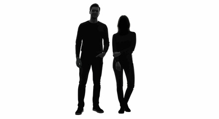 Full body silhouettes of a man and a woman standing together.
