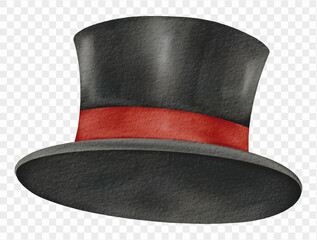 Watercolor black top hat illustration for winter Christmas design elements. Vector.