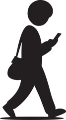 Black silhouette of person walking with phone and shoulder bag mobile vector illustration EPS file download.
