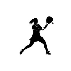 Black and White Silhouette of Woman Playing Padel Tennis Vector Illustration