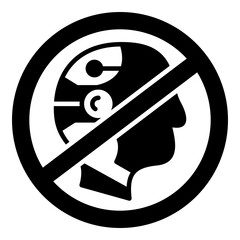 Artificial Intelligence Prohibition No Robot Allowed Glyph Icon. Circular No-Sign with Cyborg Head, Representing AI Restriction, Regulation, and Banning of Autonomous Systems in Specific Contexts