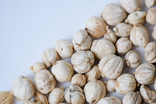 Dried white cardamom isolated on white background
