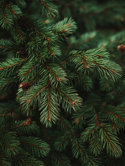 Fototapeta premium AI generator image of The branches and cones of a spruce, an evergreen tree in the genus Picea. The plant in the picture may be a Siberian spruce (Picea obovata) or a jezo spruce (Picea jezoensis). 