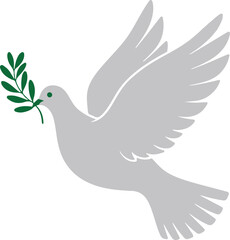 Gray dove with green olive branch flying white background bird peace vector illustration EPS file download.
