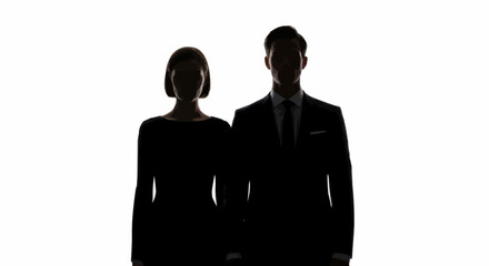Silhouette of a man and woman standing together, exuding a sense of mystery and professionalism.
