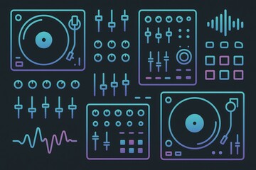 Fototapeta premium Visual Symphony of DJ Equipment Illustrating the Art of Sound Manipulation through Graphic Elements and Analog Versatility in a Contemporary Music Scene