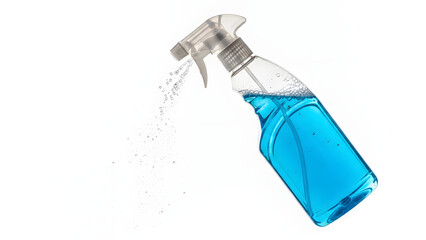 Freshness in a Bottle: A sleek cleaning spray bottle dispenses a vibrant blue liquid, symbolizing cleanliness and hygiene.