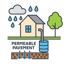 Obraz premium Home rainwater collection with permeable pavement infiltration